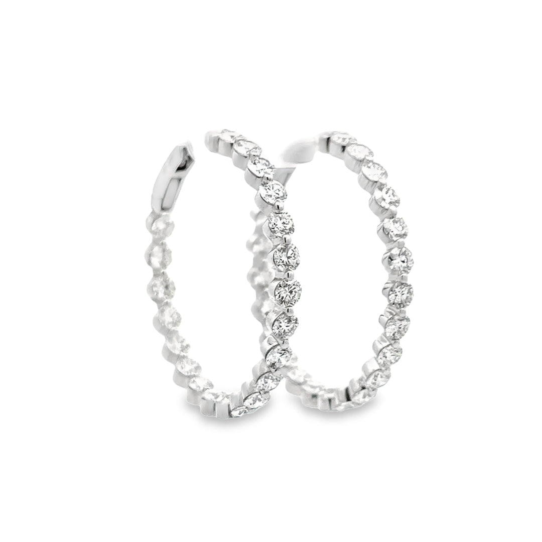 14K White Gold Diamond Single Prong Hoop Earrings