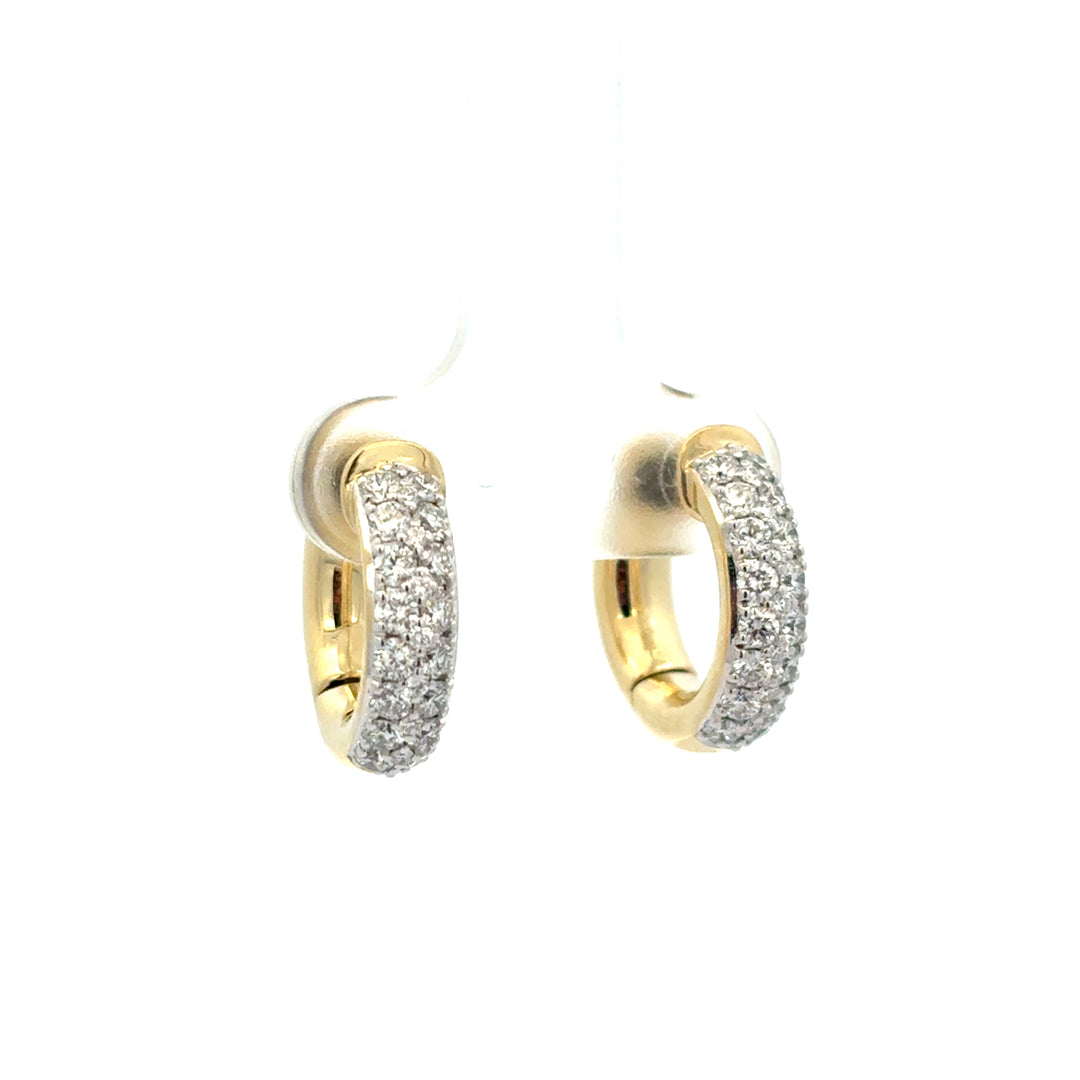 18K Two-Tone Gold Diamond Pave Huggie Hoop Earrings