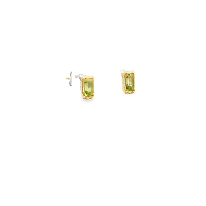 14K Yellow Gold Peridot Diamond Stud Earrings