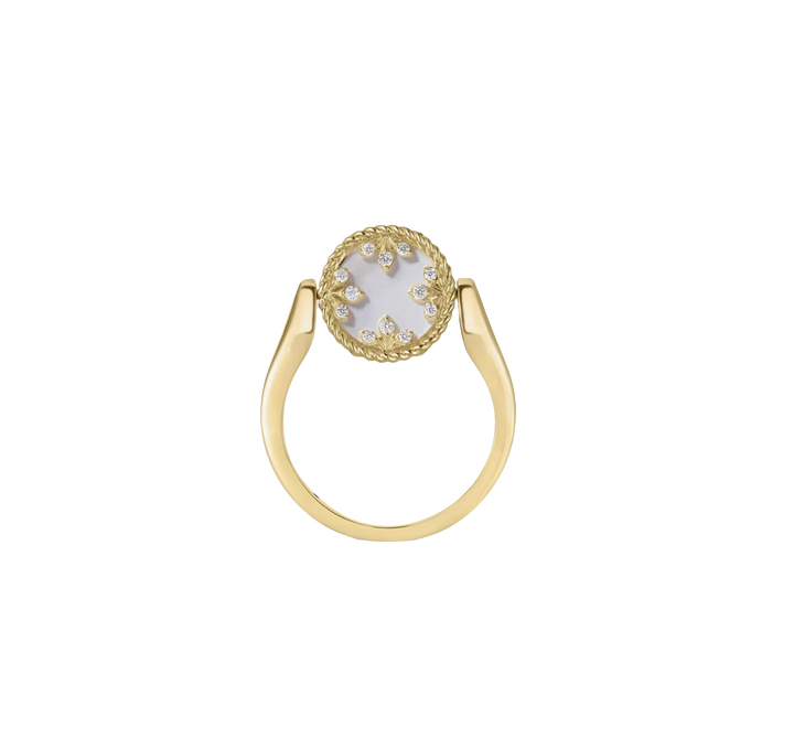 18K Yellow Gold Diamond Venetian Medallion Mother of Pearl Reversible Ring