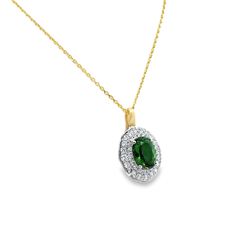 18K Two-Tone Gold Chrome Tourmaline Diamond Double Halo Pendant Necklace