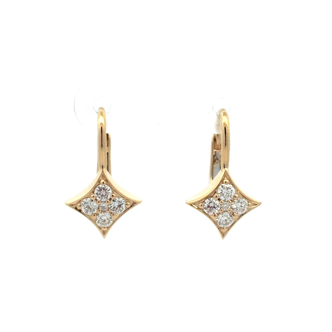 14K Yellow Gold Diamond Estrella Star Drop Huggie Hoop Earrings