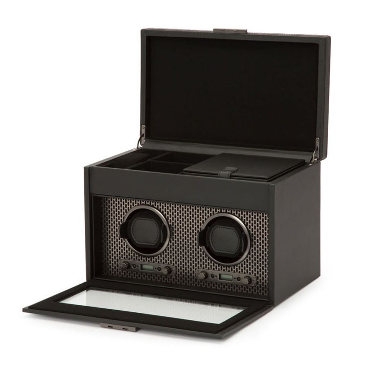 Axis Double Watch Winder with Storage In Powder Coat