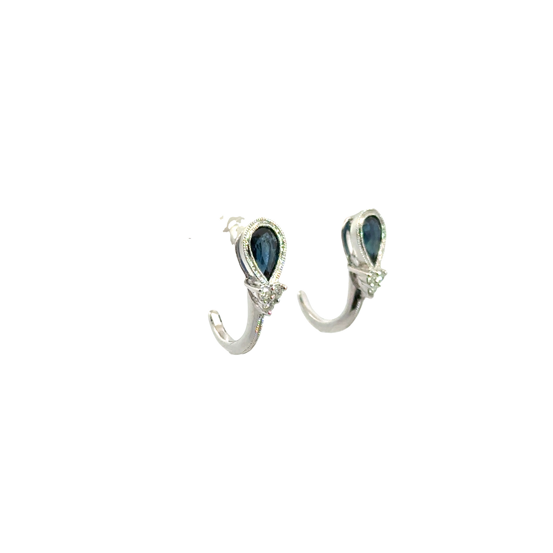 14K White Gold Sapphire Diamond Pear Drop Stud Earrings