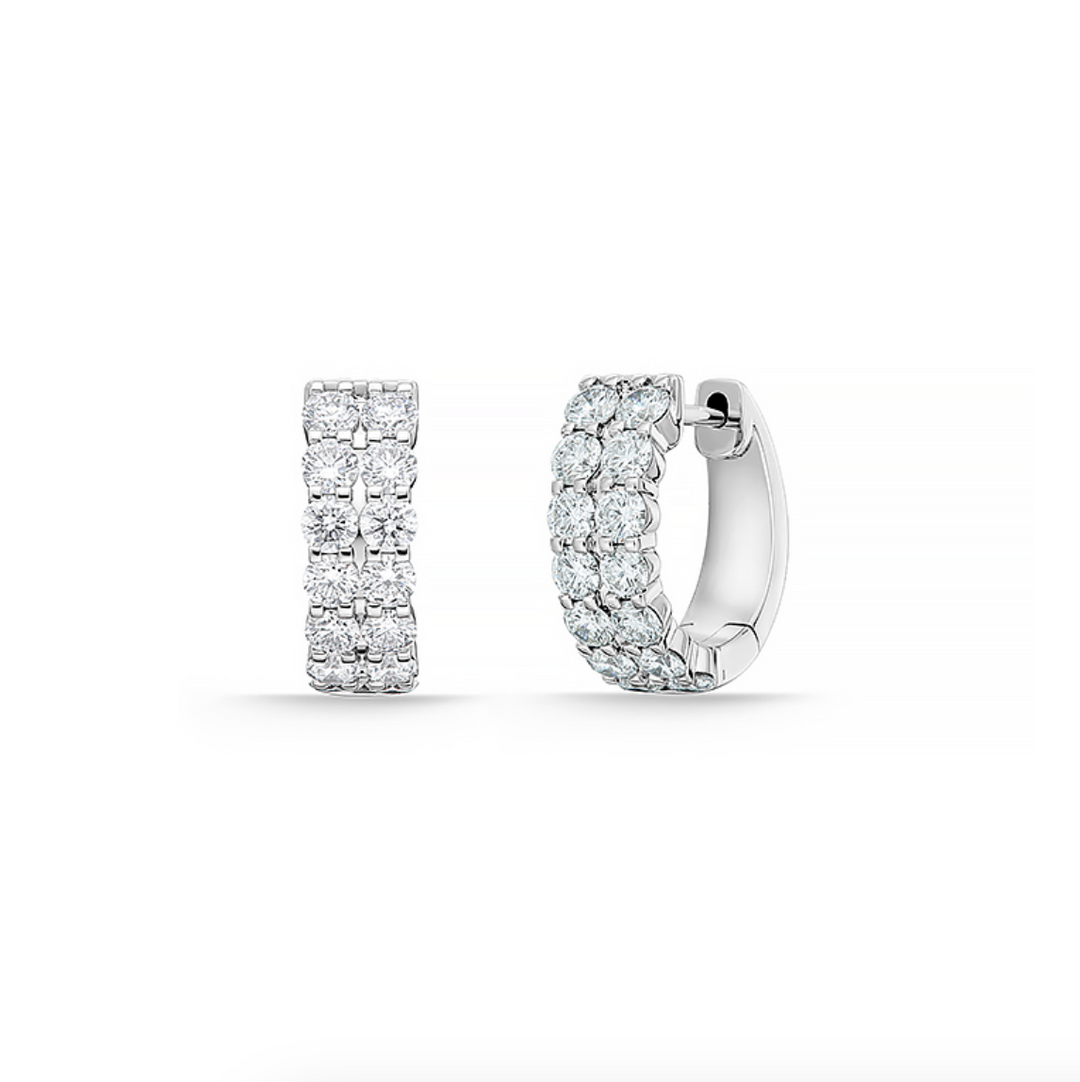 18K White Gold Diamond Petite Double Row Huggie Hoop Earrings