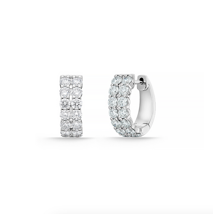 18K White Gold Diamond Petite Double Row Huggie Hoop Earrings