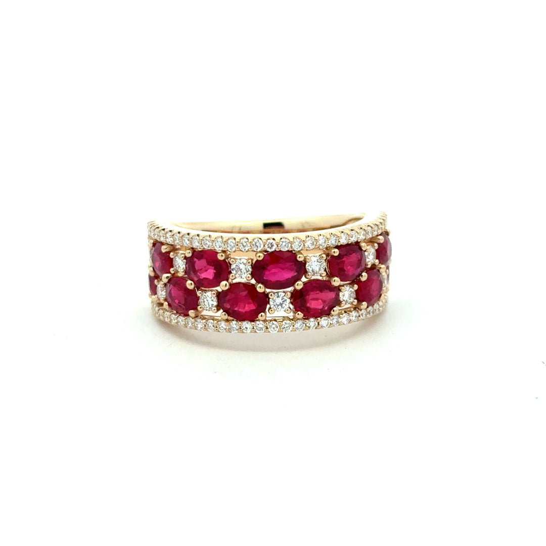 14K Yellow Gold Ruby Diamond Oval Adella Alternating Ring