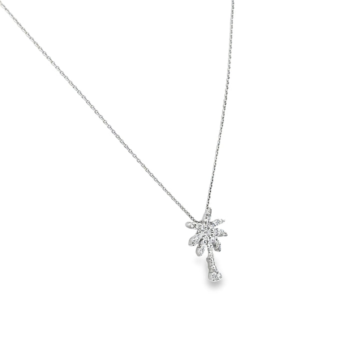 18K White Gold Diamond Tiny Treasures Palm Tree Pendant Necklace (Small)