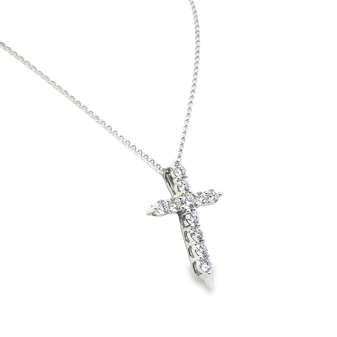 18K White Gold Diamond Cross Pendant Necklace