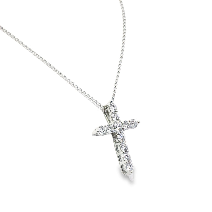 18K White Gold Diamond Cross Pendant Necklace
