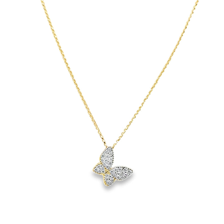 18K Two-Tone Gold Diamond Princess Butterfly Pendant Necklace