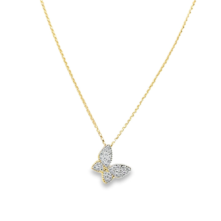 18K Two-Tone Gold Diamond Princess Butterfly Pendant Necklace