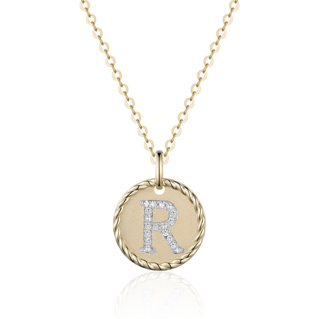 14K Yellow Gold Diamond R Pendant Necklace