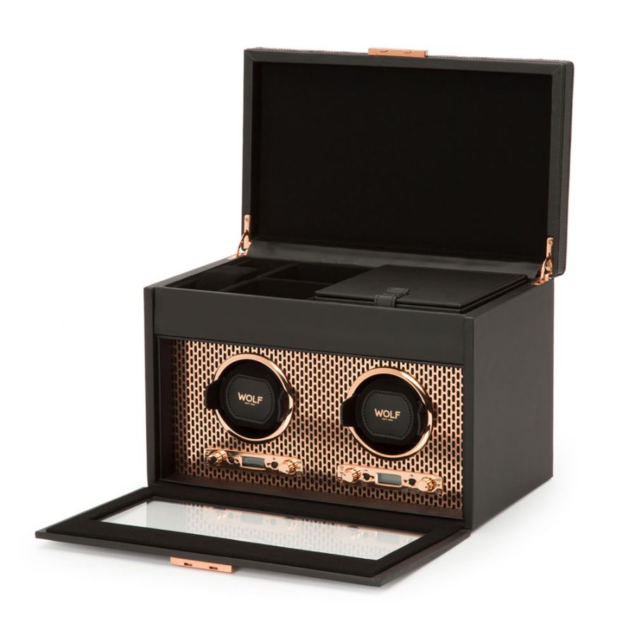 Axis Double Watch Winder With Storage In Copper