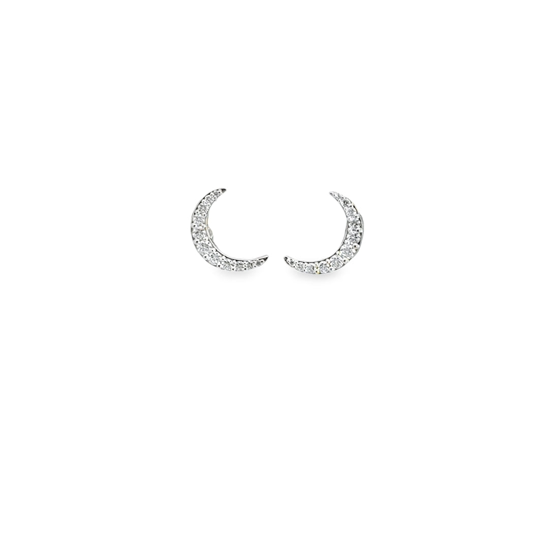 18K White Gold Diamond Crescent Moon Stud Earrings