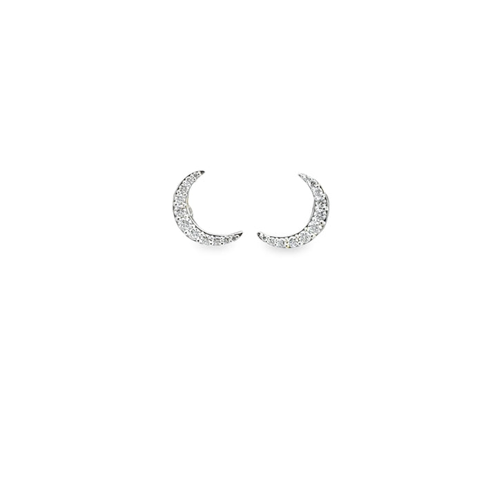 18K White Gold Diamond Crescent Moon Stud Earrings