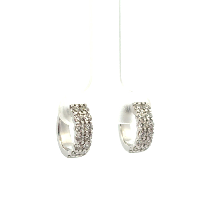 18K White Gold Diamond Petite Double Row Huggie Hoop Earrings
