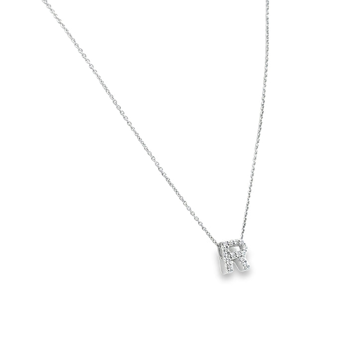 18K White Gold Diamond Tiny Treasures Love Letter "R" Pendant Necklace