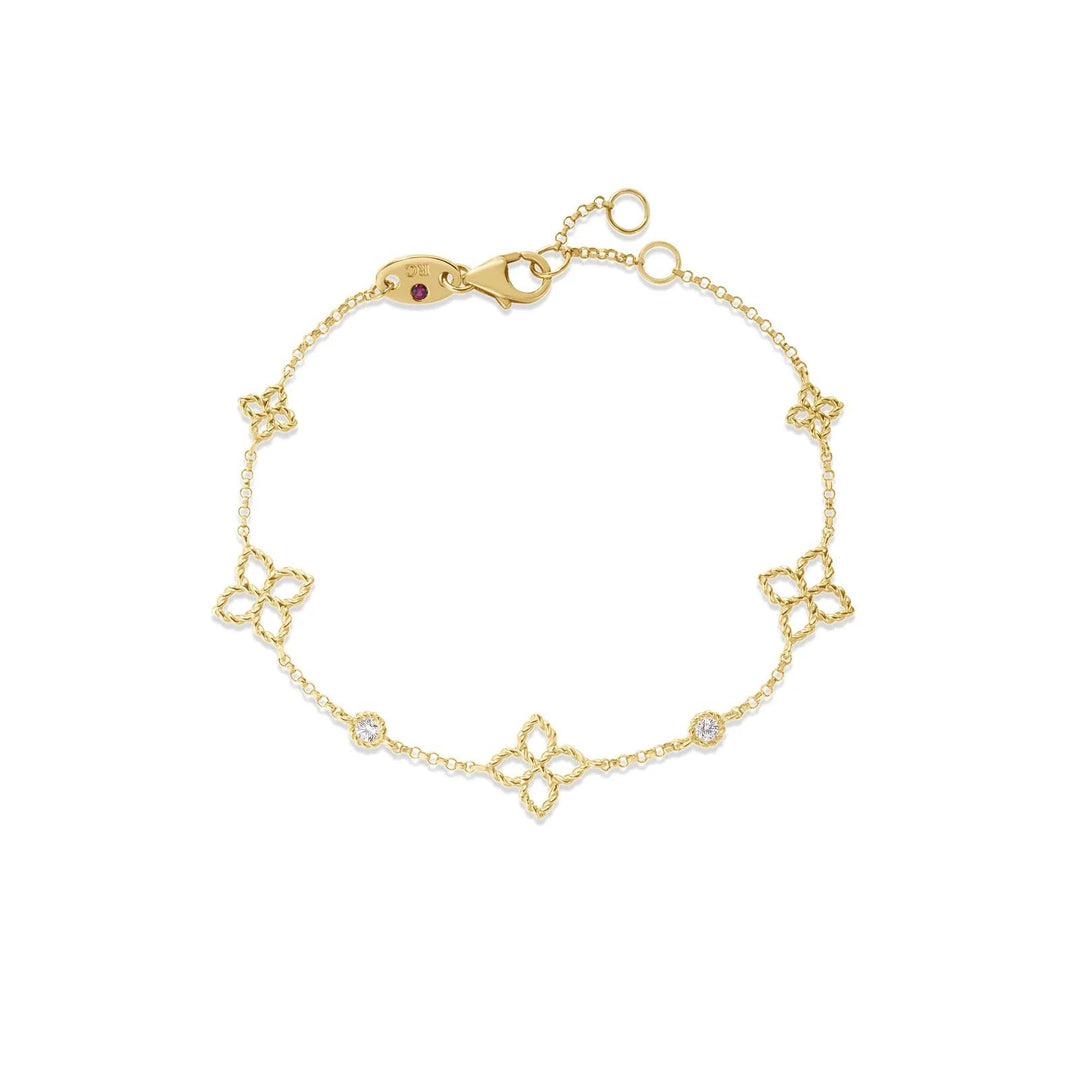 18K Yellow Gold Diamond Princess Flower Diamond Station Bracelet