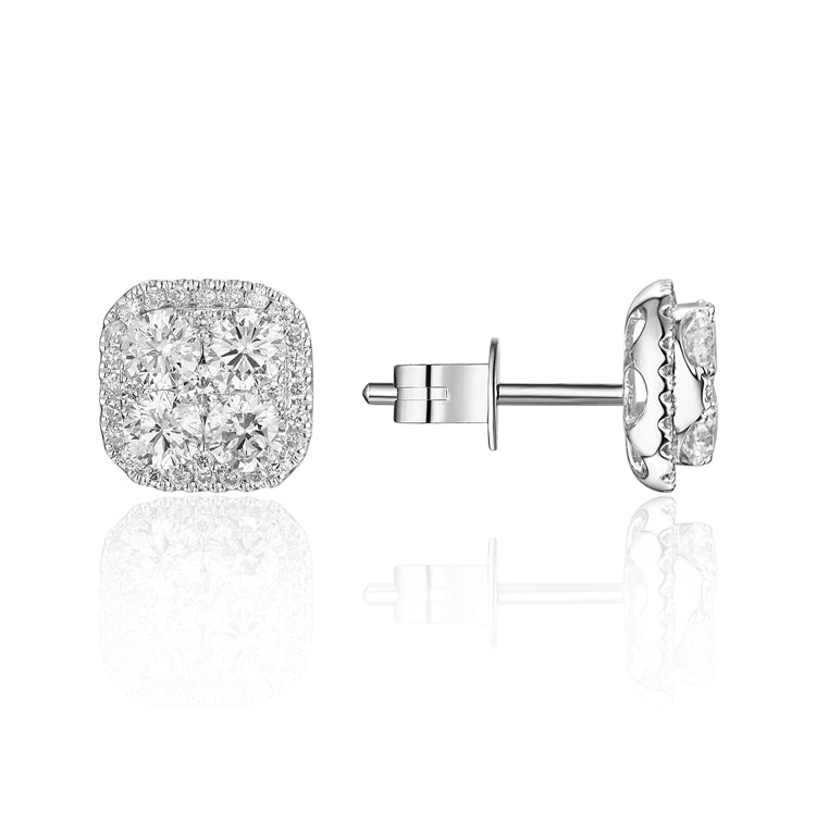 14K White Gold Diamond Cluster Stud Earrings