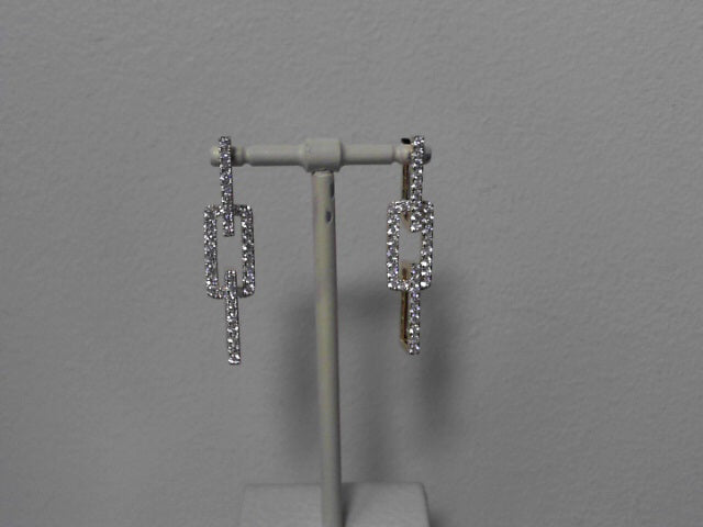 18K White Gold Diamond Rectangle Drop Earrings