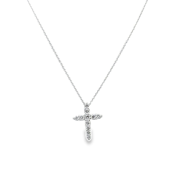 18K White Gold Diamond Tiny Treasures Tapered Cross Pendant Necklace