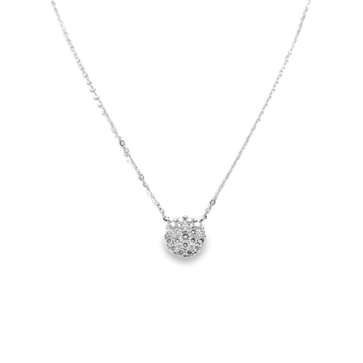 14K White Gold Diamond Cluster Pendant Necklace (Small)