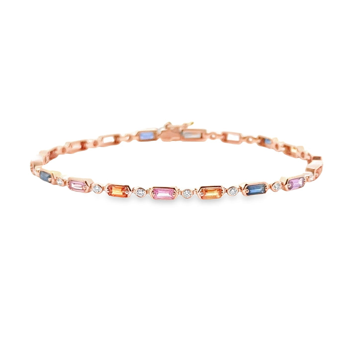 14K Rose Gold Multi-Color Sapphire Diamond Candy Bracelet