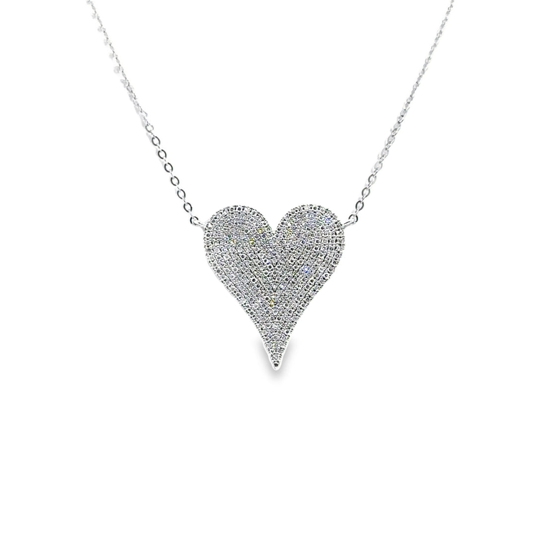 14K White Gold Diamond Pave Heart Pendant Necklace