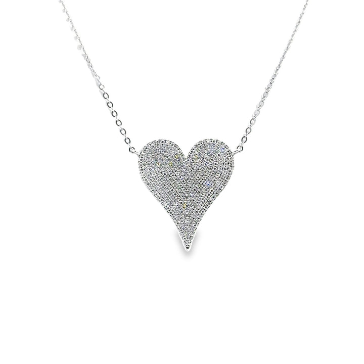 14K White Gold Diamond Pave Heart Pendant Necklace