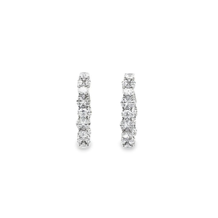 18K White Gold Diamond Elegant Cluster Hoop Earrings