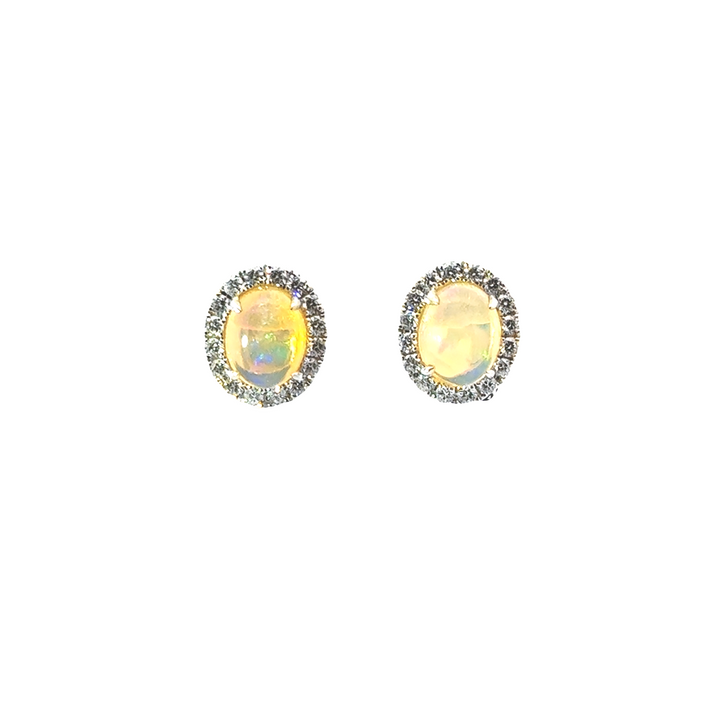 18K White Gold Opal Diamond Halo Stud Earrings