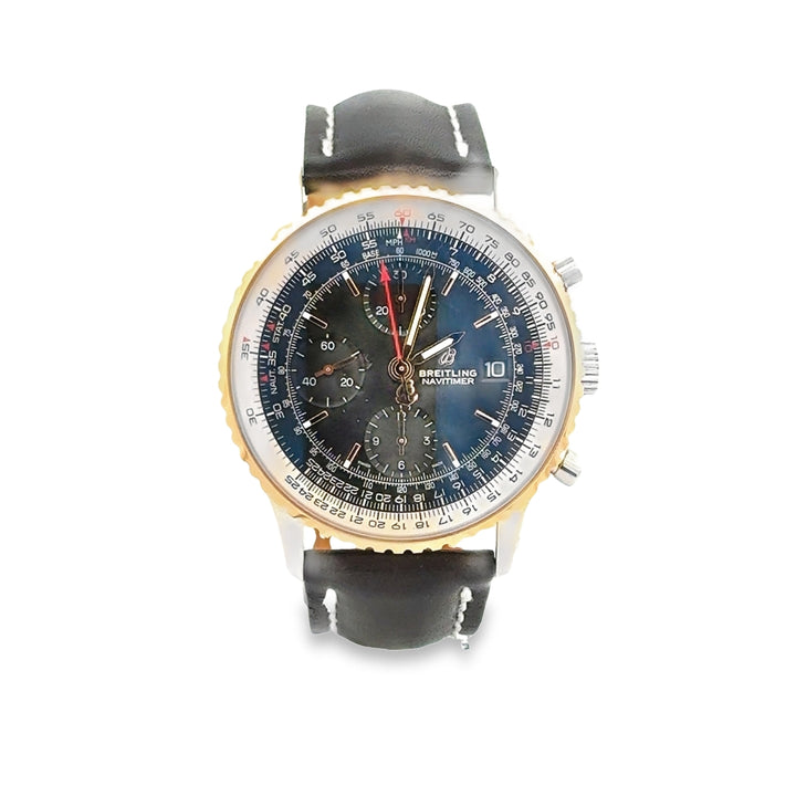 Pre-Owned Breitling Navitimer 18K Rose Gold Black Automatic Chronograph 41MM Watch