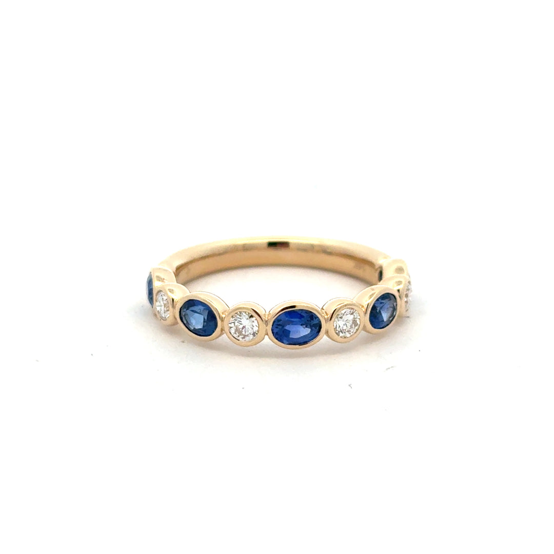14K Yellow Gold Sapphire Diamond Alternating Bezel Set Stacker Ring