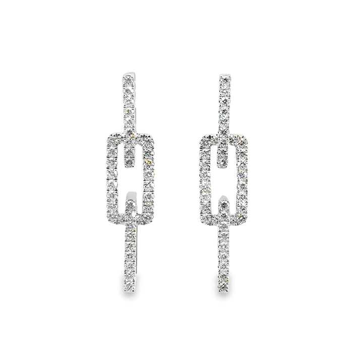 18K White Gold Diamond Rectangle Drop Earrings