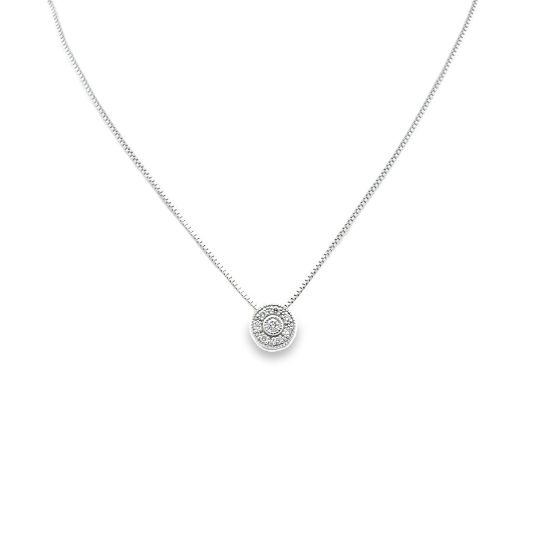 14K White Gold Diamond Halo Pendant Necklace