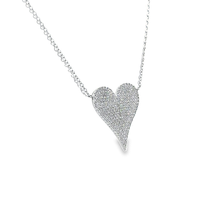 14K White Gold Diamond Pave Heart Pendant Necklace