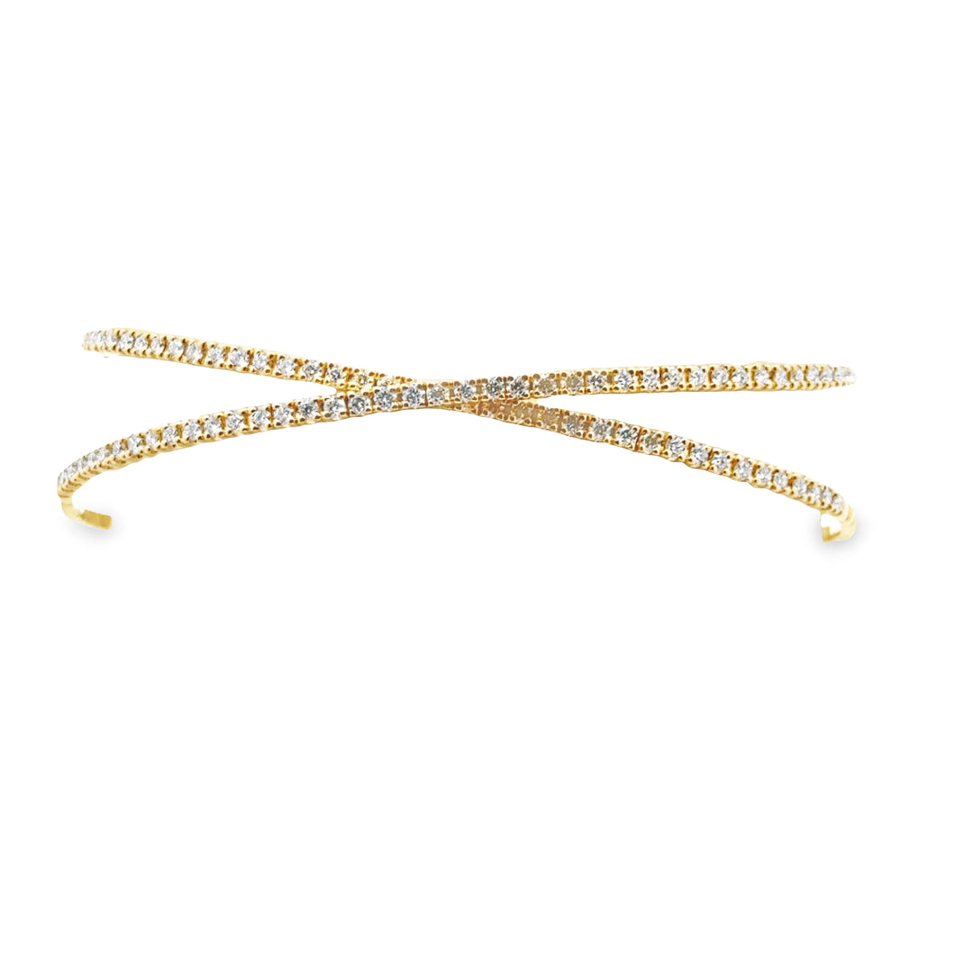 18K Yellow Gold Diamond Stacked Flex Bangle Bracelet