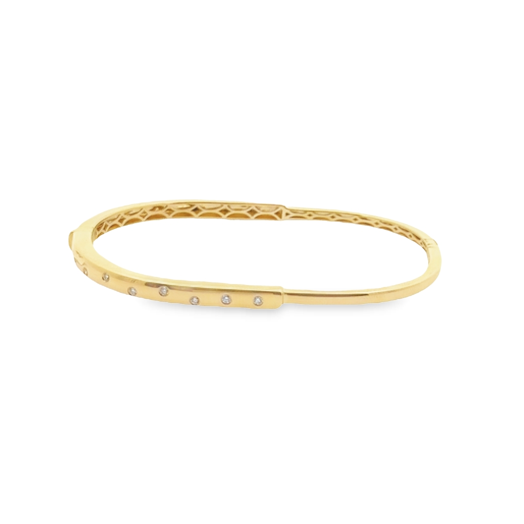 14K Yellow Gold Diamond Scattered Cuff Bangle Bracelet