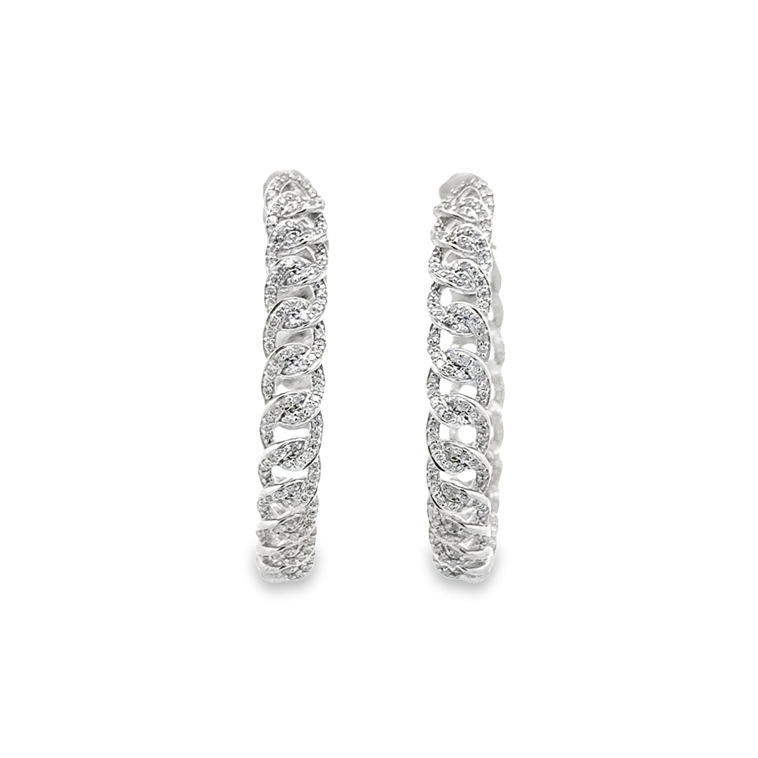 14K White Gold Diamond Chain Hoop Earrings