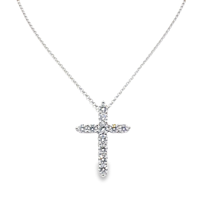 18K White Gold Diamond Cross Pendant Necklace