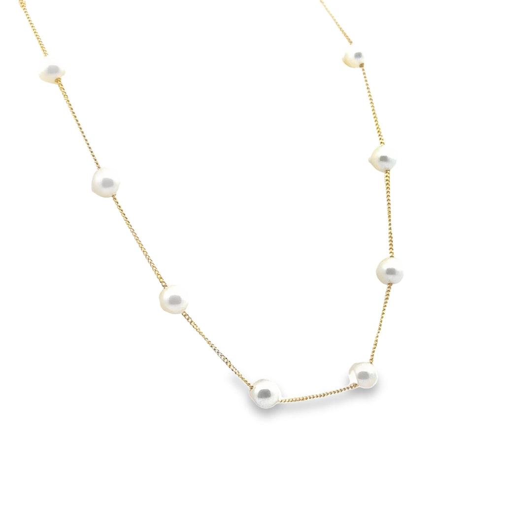 14K Yellow Gold Freshwater Cultured Pearl Station Necklace