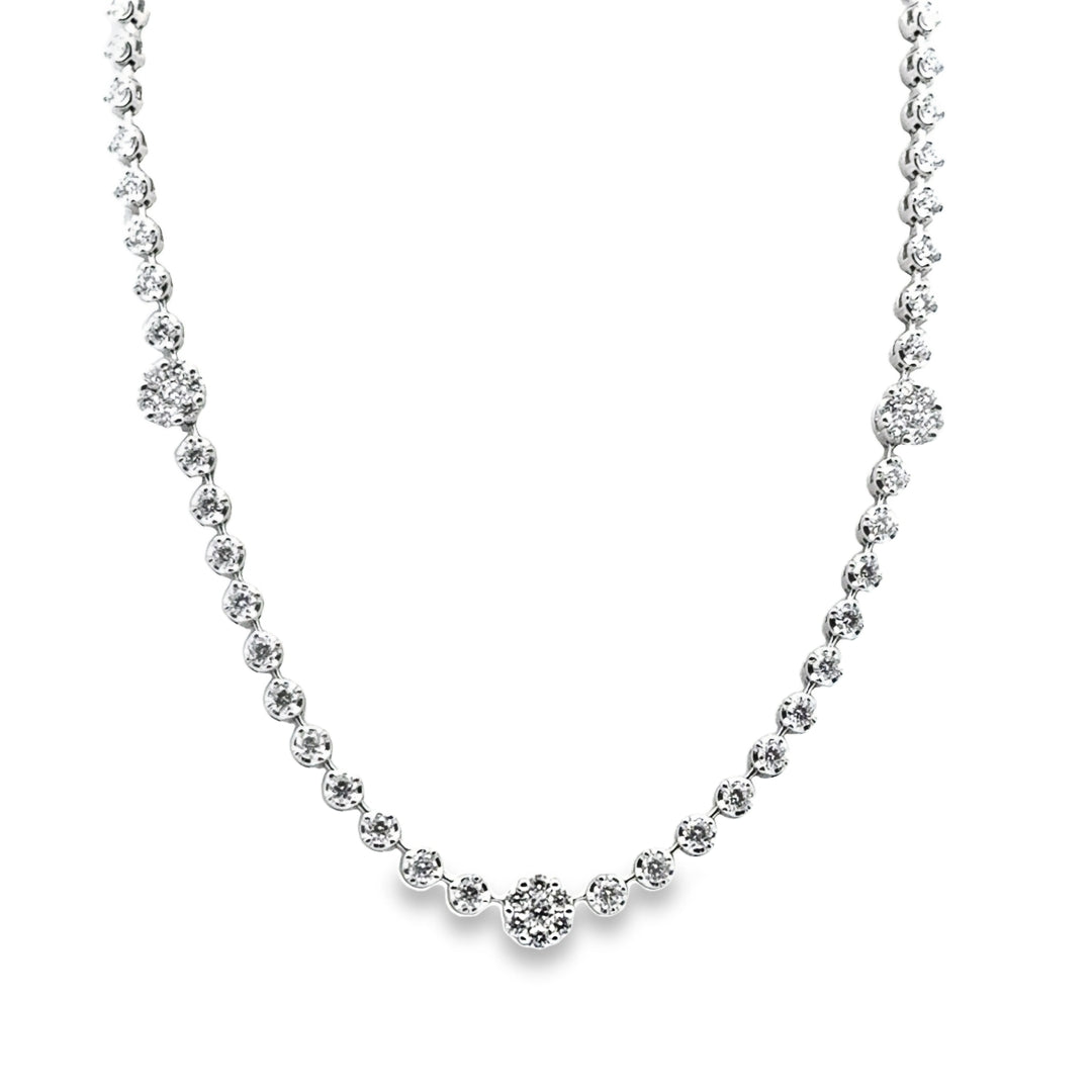 18K White Gold Diamond Floral Station Necklace