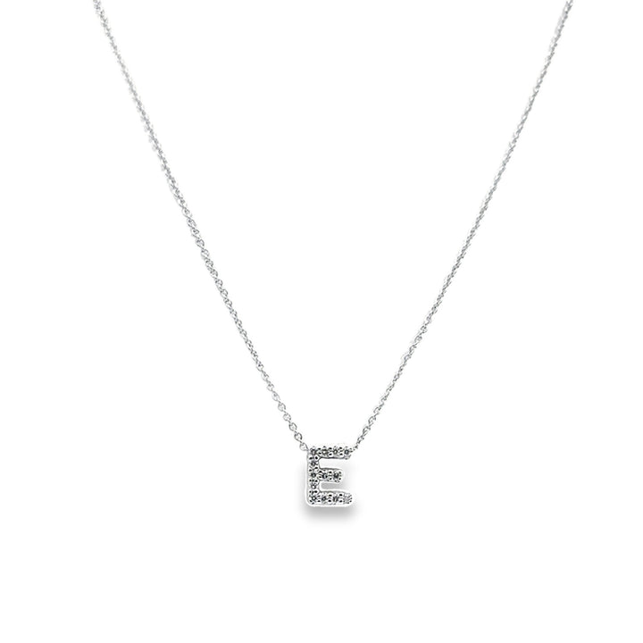 18K White Gold Diamond Tiny Treasures Love Letter "E" Pendant Necklace