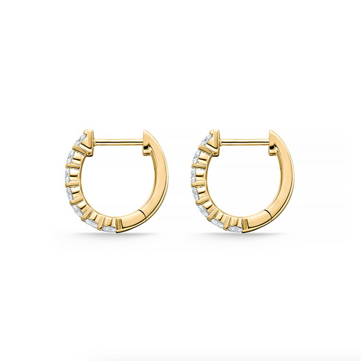 18K Yellow Gold Diamond Petite Double Row Huggie Hoop Earrings