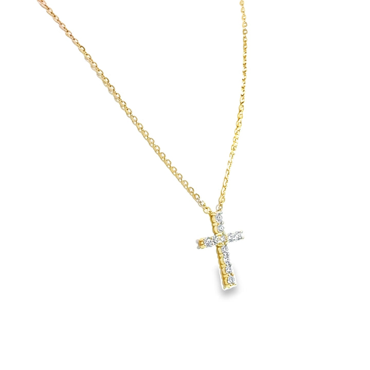 14K Yellow Gold Diamond Prong Cross Necklace