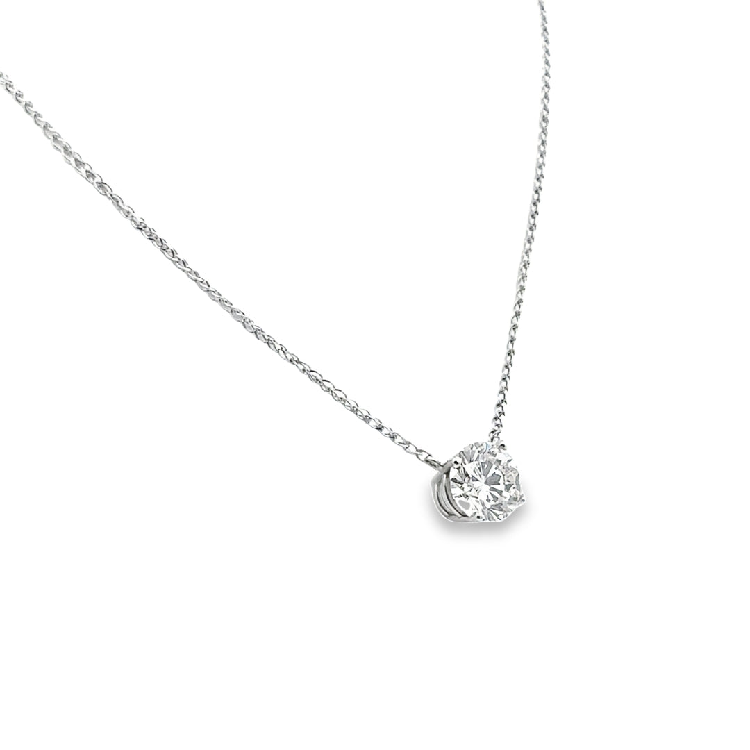 14K White Gold Diamond Solitaire Pendant Necklace
