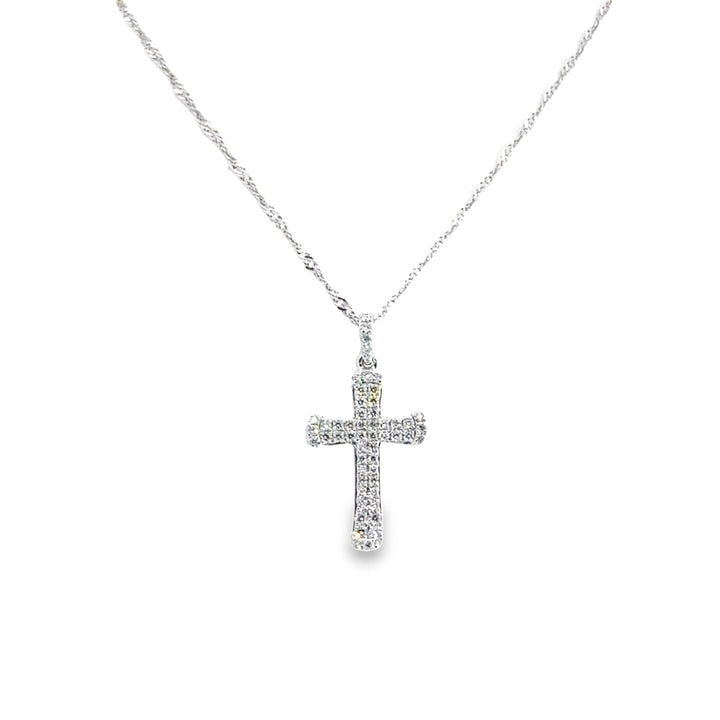 14K White Gold Diamond Pave Cross Pendant