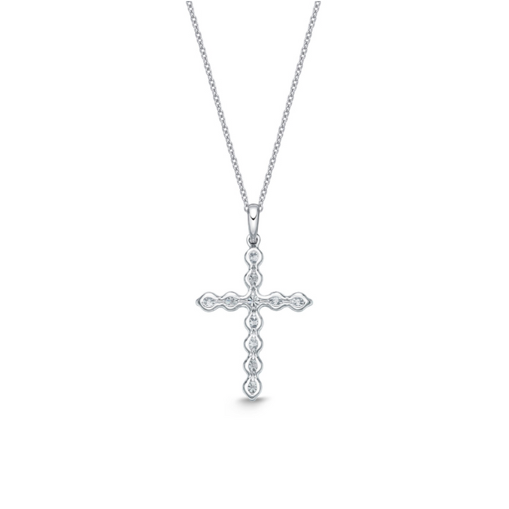 18K White Gold Diamond Single Prong Cross Pendant Necklace
