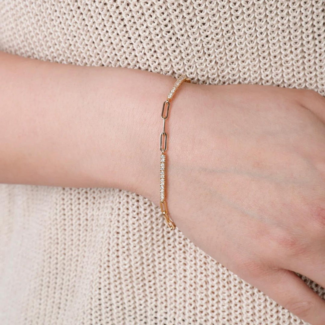 14K Yellow Gold Diamond Alternating Paperclip Bracelet